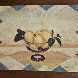 Pimpernel English Lemons Trivet Casserole Stand 8" cork backed vtg artist S.Hely